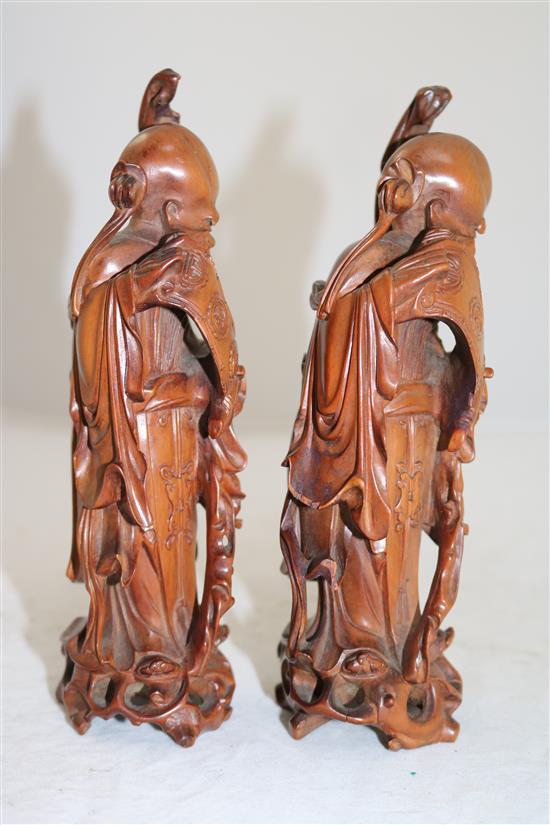 Two Chinese boxwood standing figures of Shou Lao, 20th century, 19.5cm and 20cm